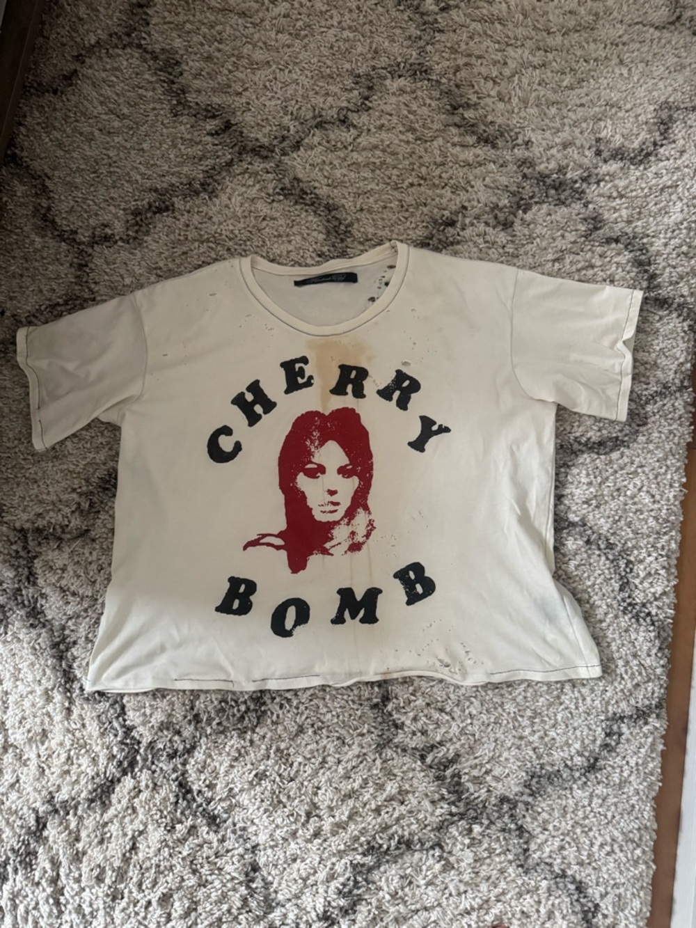 Cherry Bomb Graphic Tee - Cream with Red & Black Print